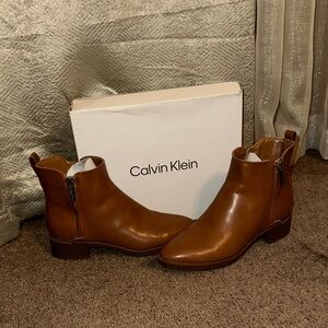 Calvin Klein Tan Leather Ankle Boots